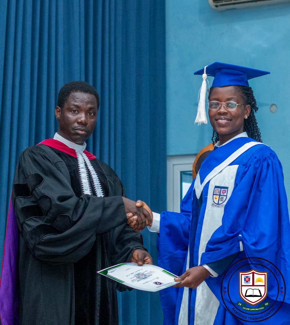 A graduand from the BCCM -“ Advance receiving her Certificate of Honour from Rev. Dr. Yaw Boadu Adu